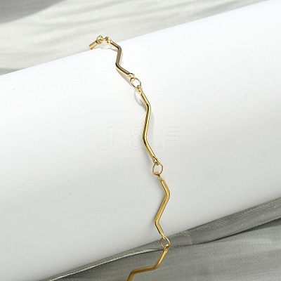 Twisted 304 Stainless Steel Bar Link Chains Bracelets for Women BJEW-D456-04G-1