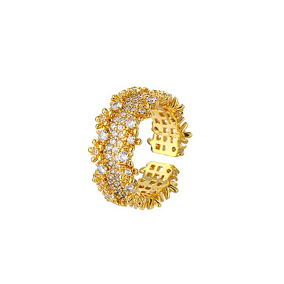 Brass Micro Pave Cubic Zirconia Cuff Rings for Women FS-WG742FB-01-1