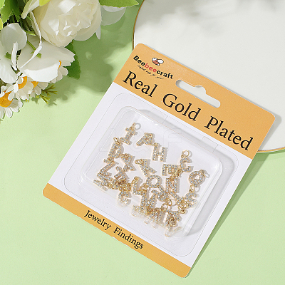 26Pcs 26 Styles Real 18K Gold Plated Brass Micro Pave Clear Cubic Zirconia Charms KK-BBC0018-09-1