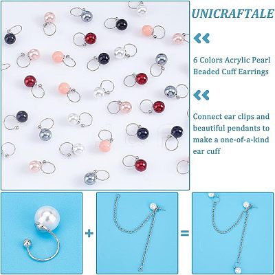 36Pcs 6 Colors Acrylic Pearl Beaded Cuff Earrings EJEW-UN0002-15-1