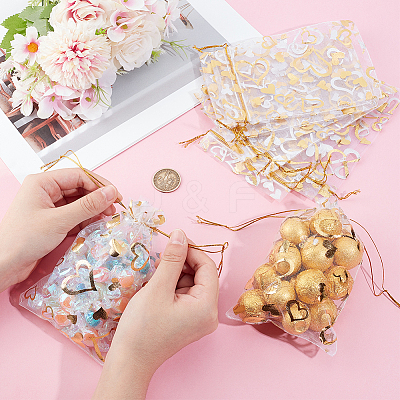 80Pcs 2 Styles Heart Printed Organza Bags OP-BBC0001-04D-1