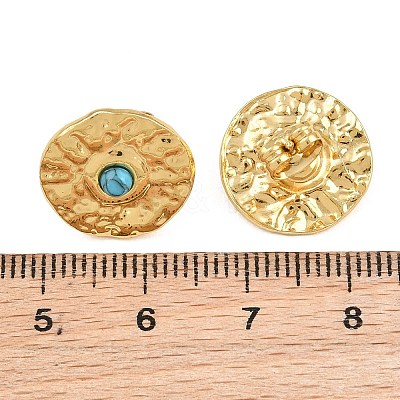 304 Stainless Steel Synthetic Turquoise Center Textured Round Stud Earrings for Women SA-CBAB549-03G-1