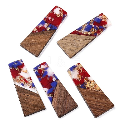 Opaque Resin & Walnut Wood Pendants RESI-T058-04G-1