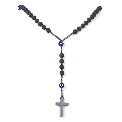 Natural Lava Rock & Synthetic Hematite Rosary Bead Necklaces NJEW-JN04460-1