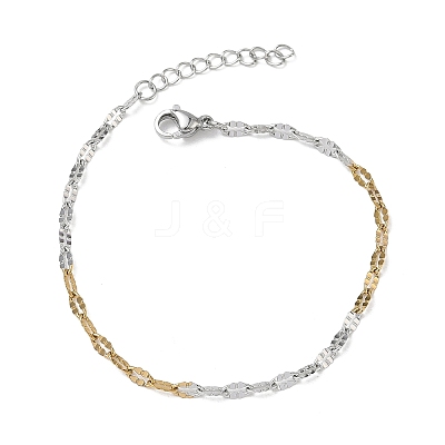 304 Stainless Steel Dapped Chains Bracelets for Women BJEW-D466-08C-GP-1