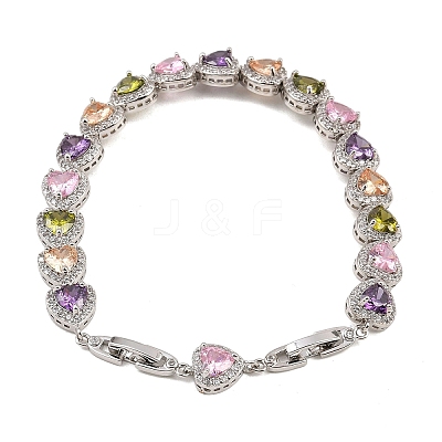 Platinum Tone Brass Micro Pave Cubic Zirconia Tennis Bracelets BJEW-B160-03P-03-1