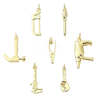 14Pcs 7 Styles Rack Plating Brass Pendants KK-CJ0003-27-1