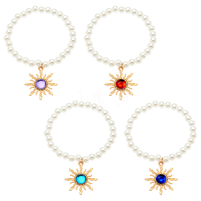 4Pcs 4 Colors Golden Alloy Resin Sun Charm Bracelets BJEW-HY0001-19-1