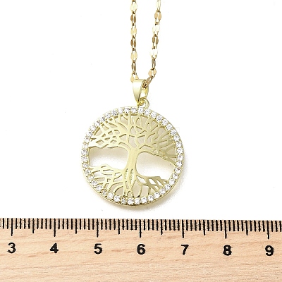 Brass Micro Pave Clear Cubic Zirconia Tree of Life Pendants LS-NJEW-H066-01F-G-1