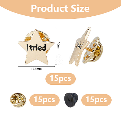 15 Bags Star with Word I Tried Alloy Lapel Pin Back Brooches for Backpack Clothes JEWB-DC0001-38LG-1