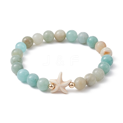 Natural Flower Amazonite Beaded Stretch Bracelet BJEW-JB09764-02-1