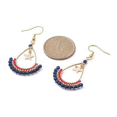 Synthetic Spinel Beaded Teardrop with Star Dangle Earrings EJEW-MZ00079-01-1