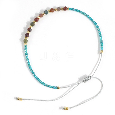 Elegant Natural Gemstone & Glass Seed Round Beads Braided Beaded Bracelets for Women HW1161-4-1