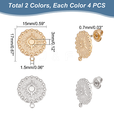 4 Pairs 2 Colors 304 Stainless Steel Stud Earring Findings STAS-UN0038-06-1