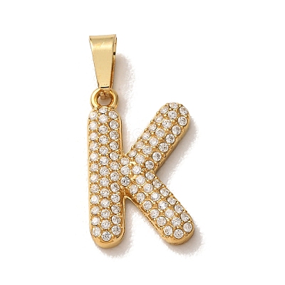 304 Stainless Steel Micro Pave Clear Cubic Zirconia Pendants CU-CBA703A-05G-K-1