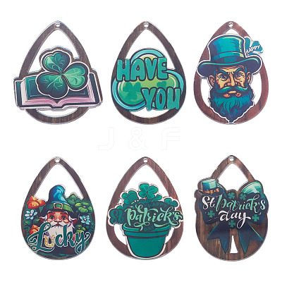 6Pcs 6 Styles Printed Acrylic Pendants OACR-TA0005-06-1
