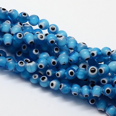 Handmade Evil Eye Lampwork Round Bead Strands LAMP-L055-8mm-05-1