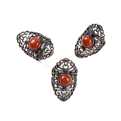 Natural Red Jasper Retro Finger Rings RJEW-B067-02R-27-1