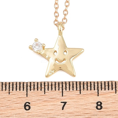 Brass Pave Clear Cubic Zirconia Smiling Face Star Pendant Necklaces LS-KK-CBA6599-04A-G-1