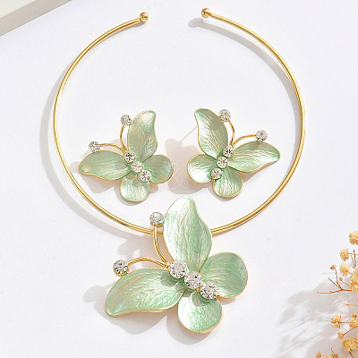 Alloy Enamel & Crystal Rhinestone Pendant Necklaces & Stud Earrings Sets FS-WG8339F-03-1