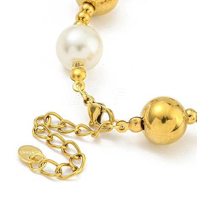 304 Stainless Steel & 201 Stainless Steel & Plastic Pearl Round Beaded Bracelets for Women BJEW-G717-02B-G-1