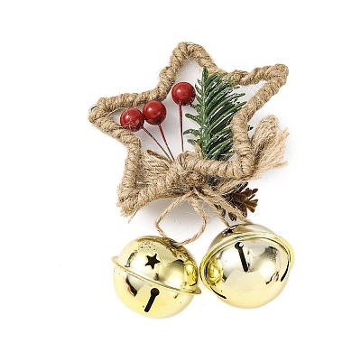Christmas Plastic Star with Bell Pendant Decorations AJEW-S088-01B-1