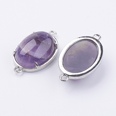 Brass Natural Amethyst Links connectors G-E398-03D-1