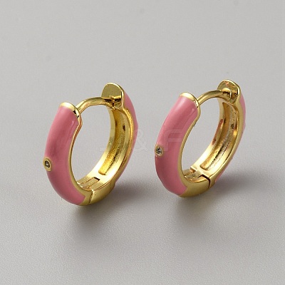 Golden Brass Enamel Huggie Hoop Earrings for Women EJEW-WH0019-57G-02-1