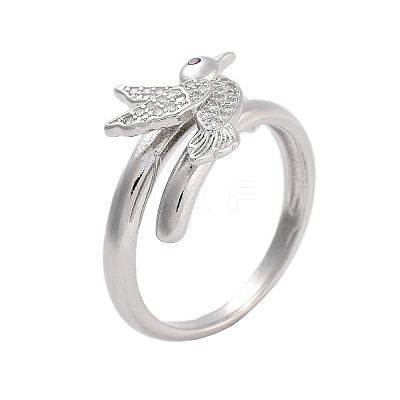 Brass Micro Pave Cubic Zirconia Bird Open Cuff Rings Set for Women RJEW-U002-11P-1