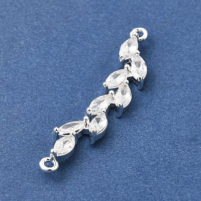Brass Pave Clear Cubic Zirconia Leaf Links Connector Charms X-KK-Z156-15S-1