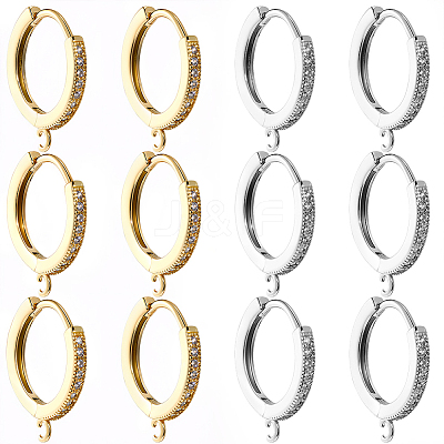 6 Pairs 2 Colors Rack Plating Brass Micro Pave Cubic Zirconia Hoop Earrings Findings KK-BBC0021-75-1