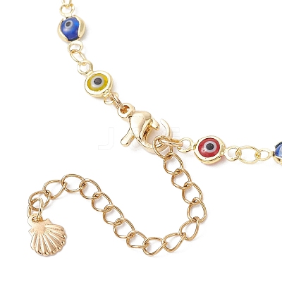3Pcs 3 Styles Handmade Evil Eye Lampwork Brass Link Chain Anklets for Women AJEW-AN00715-1