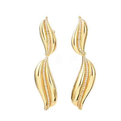 Brass Micro Pave Clear Cubic Zirconia Dangle Stud Earrings for Women EJEW-F418-23G-1
