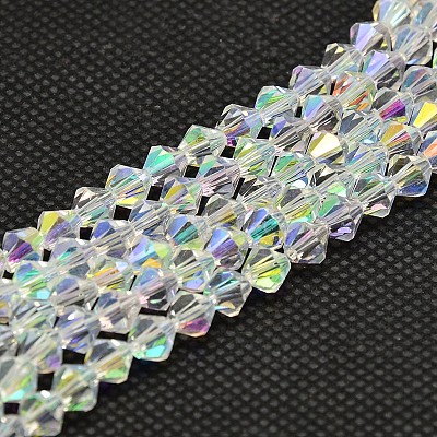 Imitate Austrian Crystal Electroplate Bicone Glass Bead Strands GLAA-F029-3x3mm-A01-1