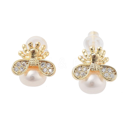 Natural Pearl Ear Studs EJEW-P256-54G-1