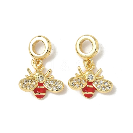 Brass Pave Clear Cubic Zirconia Bee European Dangle Charms KK-K293-73G-1