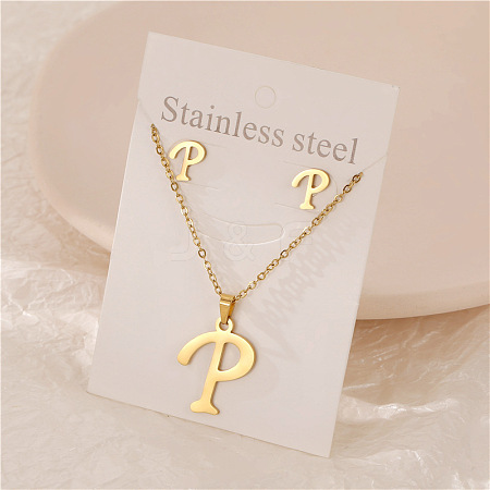 Stainless Steel Letter Pendant Necklaces & Stud Earrings Sets WG3FD2C-16-1