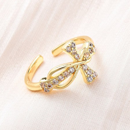 Brass Micro Pave Clear Cubic Zirconia Cuff Rings for Women RJEW-U047-08G-1