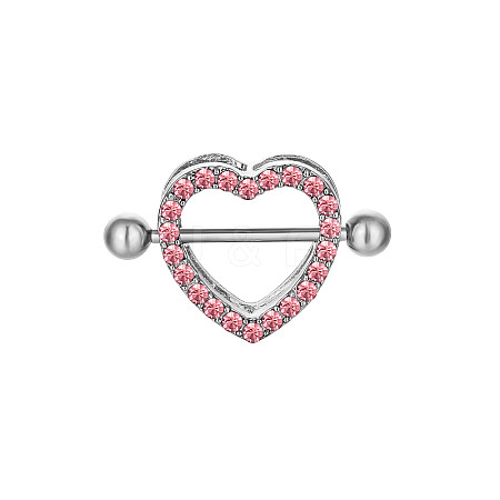 316 Surgical Stainless Steel Rhinestone Heart Nipple Rings WGA1CA9-03-1