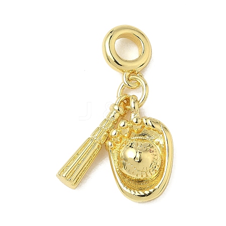 Brass Baseball Bat Mitten European Dangle Charms KK-K293-57G-1