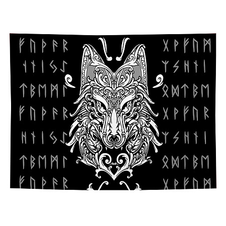 Polyester Viking Wolf Wall Hanging Tapestry WOLF-PW0001-43A-1