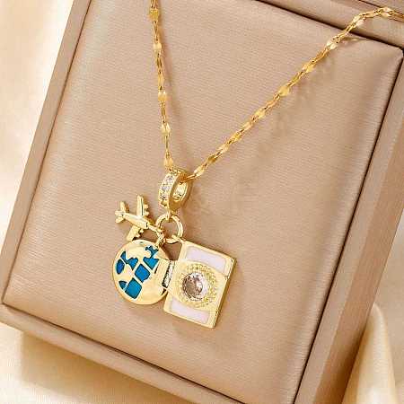 Exquisite 3D Cute Travel Brass Colorful Enamel Plane & Luggage & Camera Pendant Necklaces for Everyday Wear FK9091-2-1