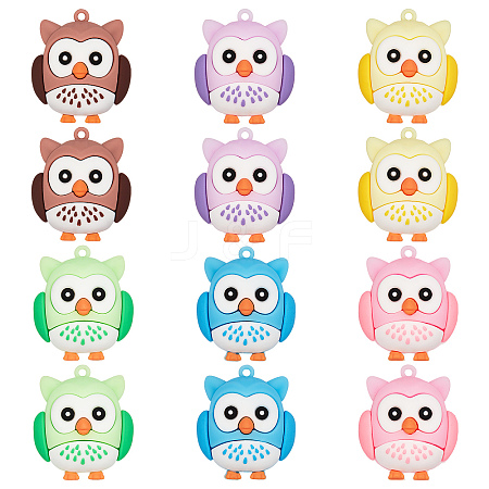 SUNNYCLUE 12Pcs 6 Colors PVC Cartoon Owl Doll Pendants KY-SC0001-64-1