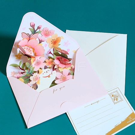 Pop Up 3D Flower Paper Greeting Cards AJEW-L102-01C-1