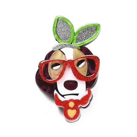 Fashion Dog with Glasses Acrylic Badge JEWB-C013-08-1