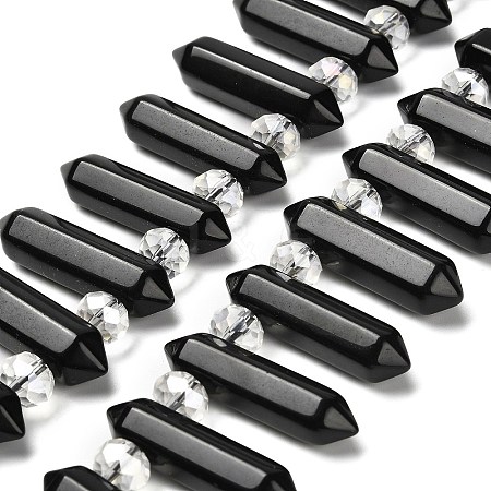 Natural Obsidian Double Terminated Point Beads Strands G-H069-A11-01-1