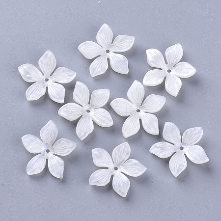 Jewelry Beads Findings 5-Petal Cellulose Acetate(Resin) Bead Caps, Flower, Creamy White, 20.5~21.5x22~23x4.5mm, Hole: 1.2mm