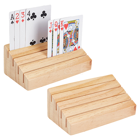 Pine Wooden Slant Back Playing Cards Slotted Holder ODIS-WH0079-071-1