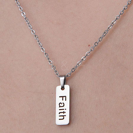 201 Stainless Steel Hollow Word Faith Pendant Necklace NJEW-OY001-34-1
