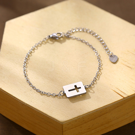 304 Stainless Steel Rectangle with Hollow Cross Link Bracelets WGD536A-01-1
